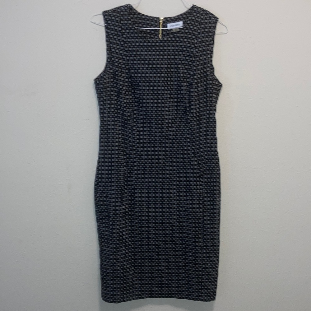 Calvin Klein Black and gray pattern sheath dress size 12.